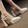 Fashion Spring and Autumn Women's Shoes Mary Jane Suede Solid Color High Heels Waterproof Platform Single Shoes Uniform Shoes for Women