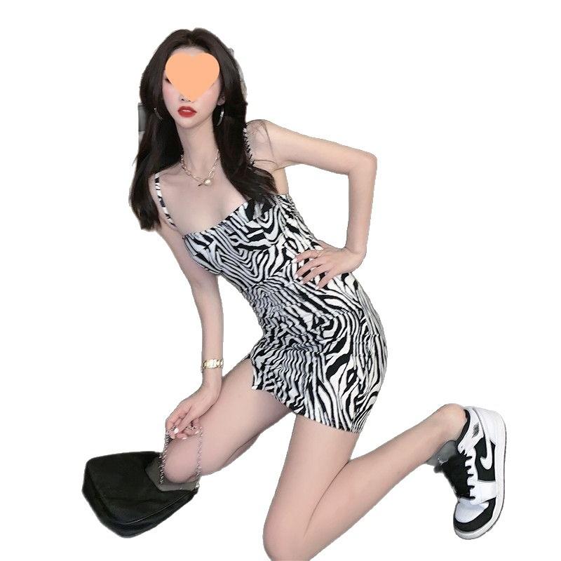 Official suspenders show thin waist temperament split ends and buttocks dress zebra pattern miniskirt women's explosion