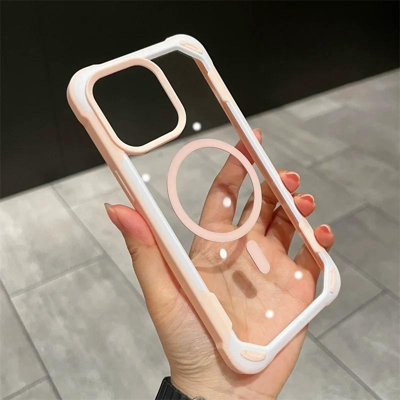 Luxury Magsafe Transparent Phone Case For iPhone 11 12 13 14 15 Pro Max Plus/Samsung S24 Ultra Magnetic Candy Shockproof Bumper Cover