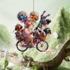 Flache 2D Kristall Hängedekoration - Niedliche Oma und Hund beim Radfahren Heimdekor Anhänger Perfekt für Feiertagsgartenpartys, Rucksackanhänger