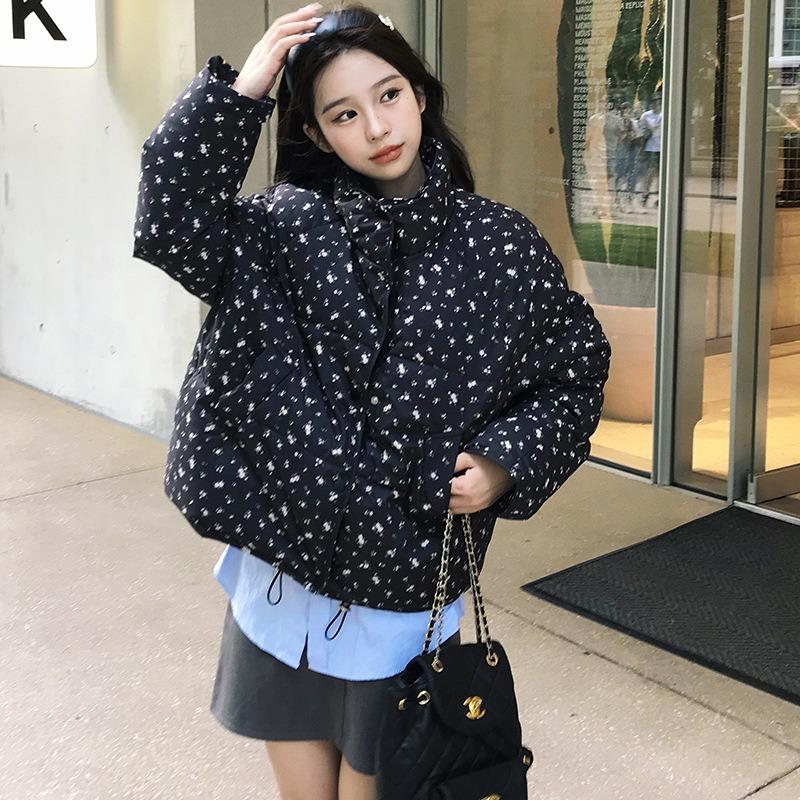 Small floral stand-up collar short down cotton-padded jacket new small bread jacket women's winter cotton-padded jacket