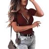 2026 New Spring/Summer Women's Zipper Ribbed Round Neck Short Sleeve Casual Simple T-Shirt Top