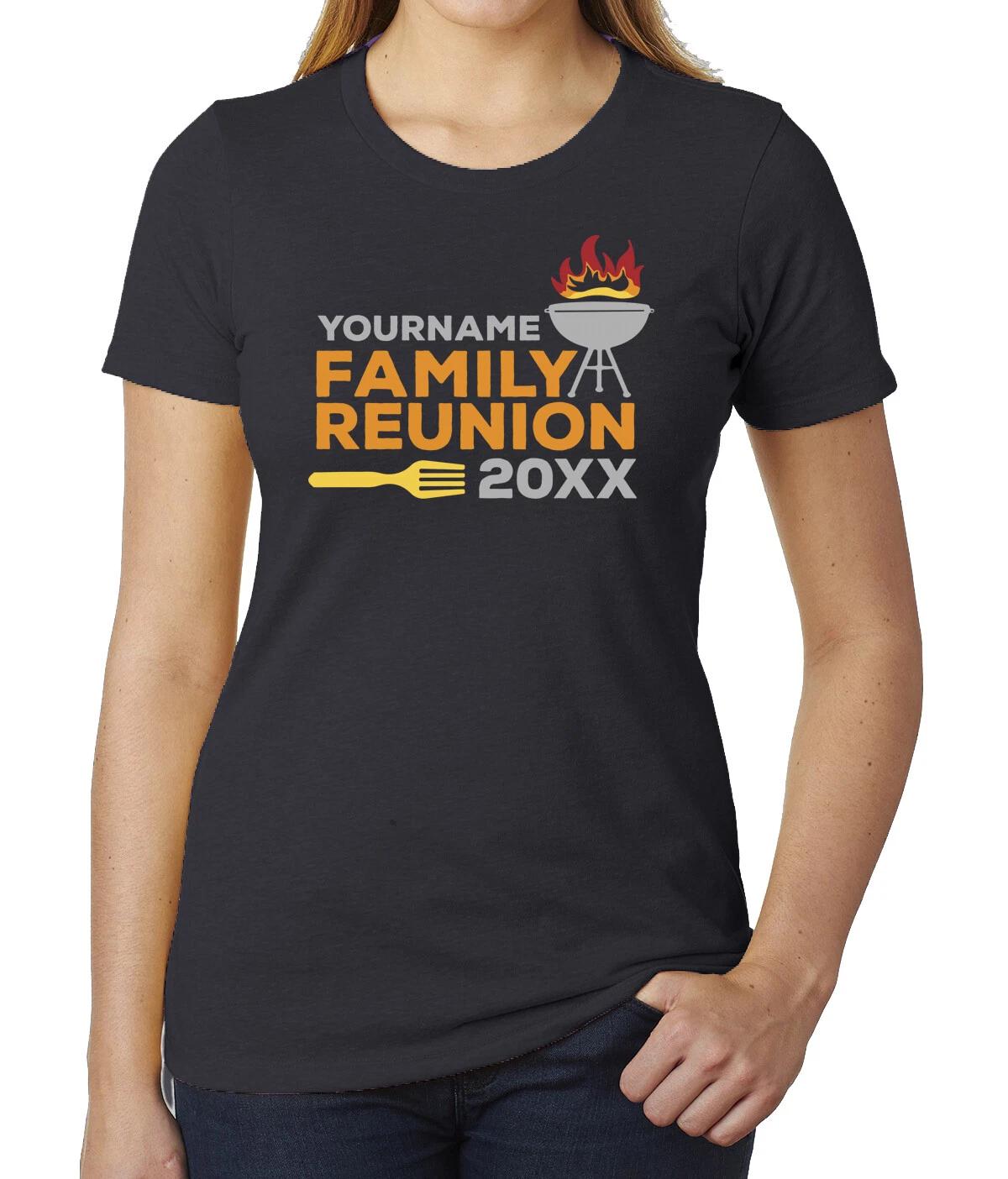 Flame on Grill with Custom name and date-Family Reunion Woman s T-Shirts L