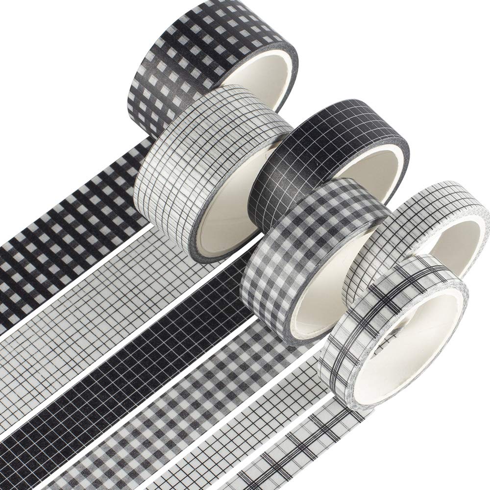 

Simple Grid Washi 6 Retro Masking Tape Washi Tape for DIY Crafts Tape, Rolls, Set, Women s Style, Packaging, (Black) чёрный