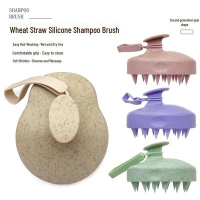 Wheat Straw Morandi Silicone Shampoo Brush, Scalp Massager with Lanyard