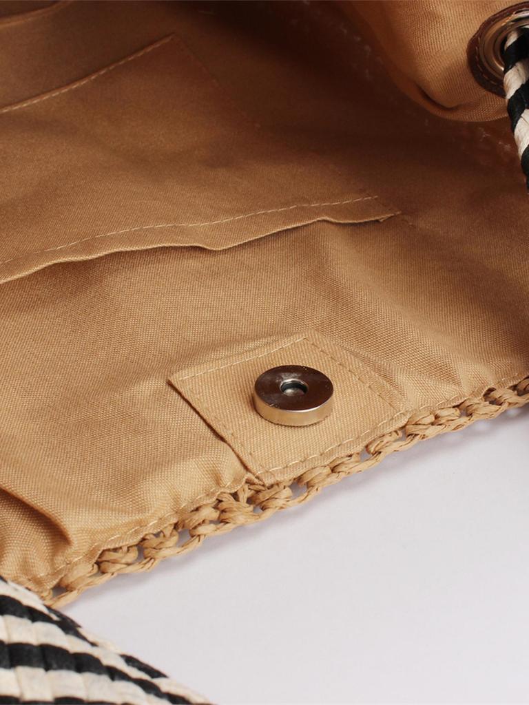 Korean-Style Navy Straw Woven Shoulder Bag - Handmade Versatile Beach Vacation Bag for Women