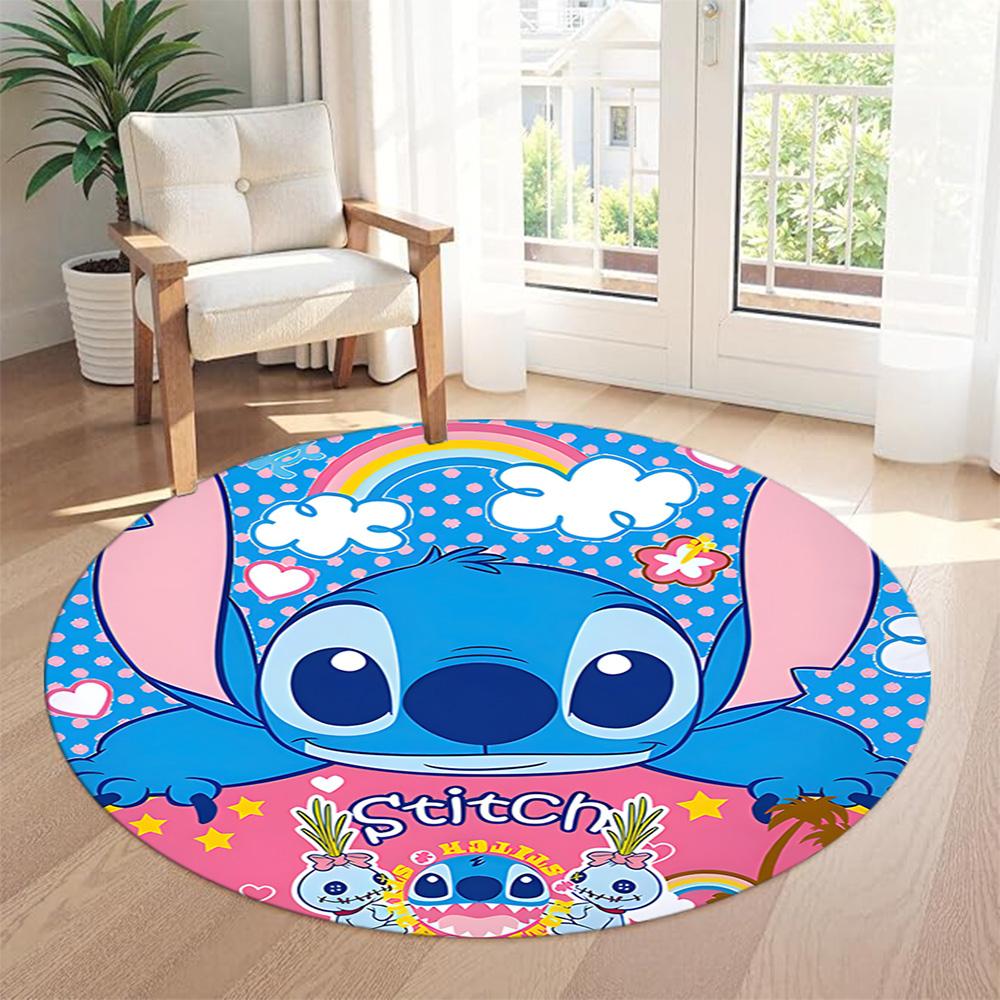 Stitch Tropical Round Carpet Design for Dining Room Game Room Playrooms Entryway Anti-slip Round Rug Office home decor Gift for Festivals