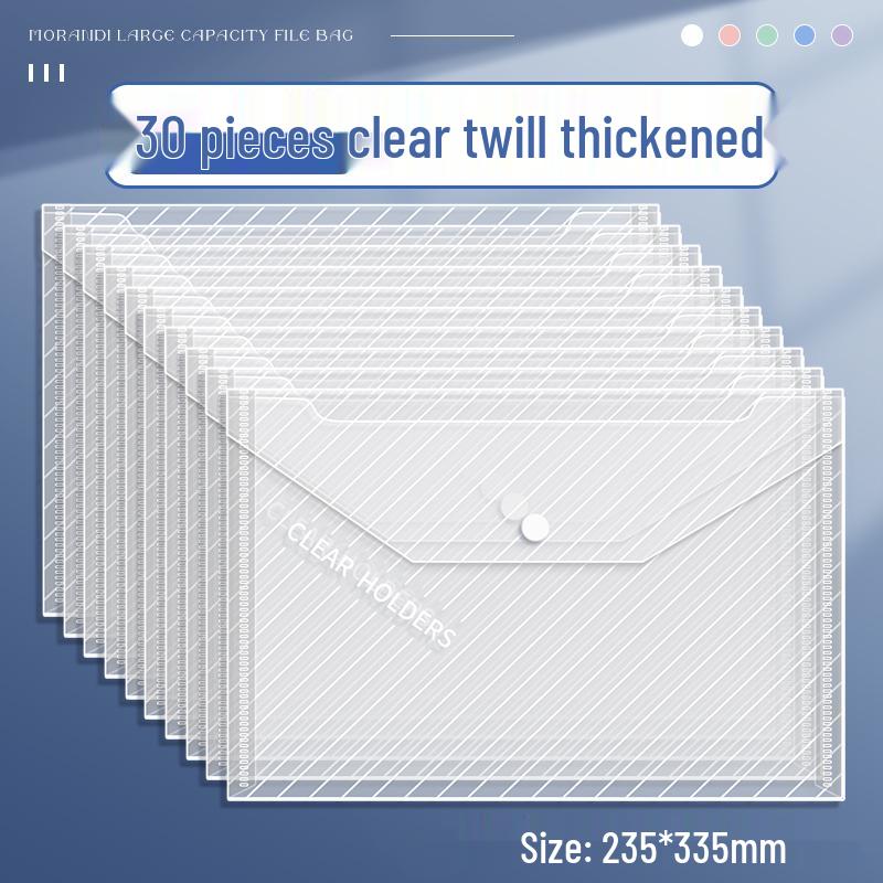 Transparent A4 File Bag, Large Capacity Snap Button, Test Paper & Document Storage for Students