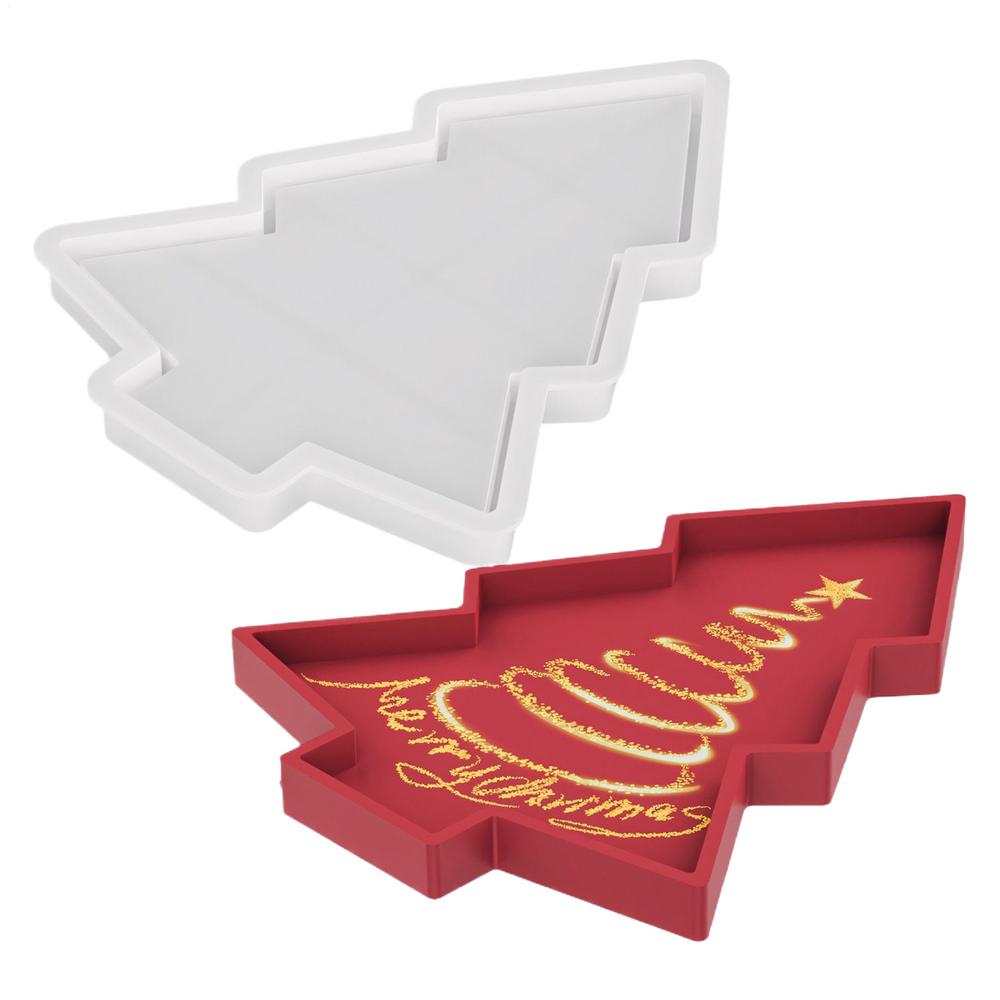 Silicone Christmas Molds 7.09x5.51in Tree Shape Christmas Tray Resin Molds Plate Mould For Small Items Birthday Festival Table