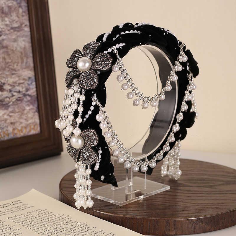 

Bridal Wedding Hair Hoop Accessory For Women Flower Detachable Pearl Tassel Headpiece Party Celebration Dance Headdress чорний