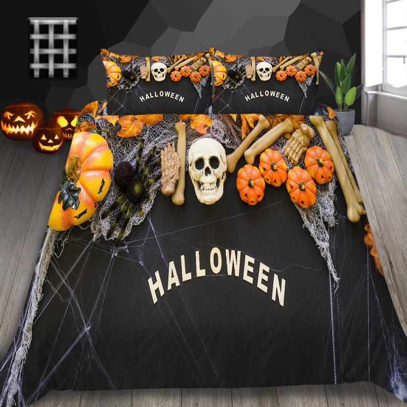 Halloweenská domácí sada povlečení s dýňovým vzorem lampy povlak na přikrývku a povlak na polštář 2/3 plné velikosti pratelné pohodlné povlečení