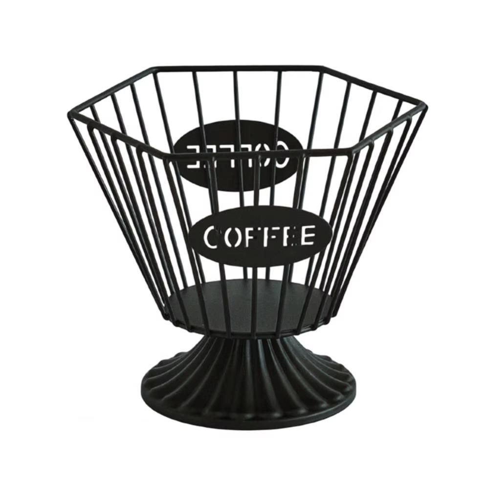 

Large Capacity Coffee Capsule Holder Multi-functional Space Saving Metal Coffee Display Basket Hollow Round/Hexagonal Shape
