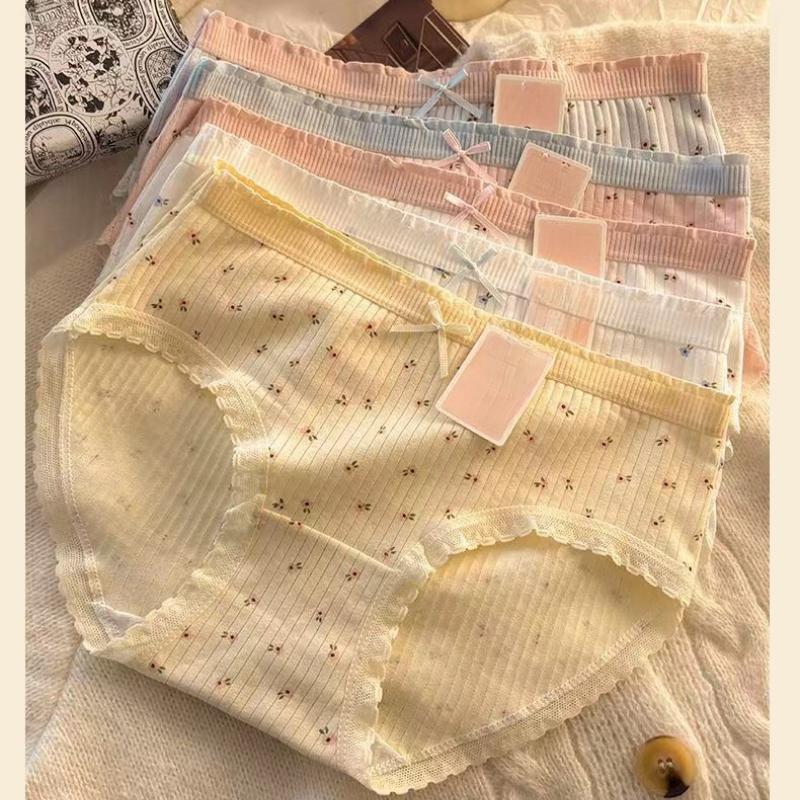 Damen Baumwollunterwäsche Sexy Spitze Slips Mädchen Blumenfaden Slips Mittelhoch Nahtlose Unterhosen Damen Lingerie