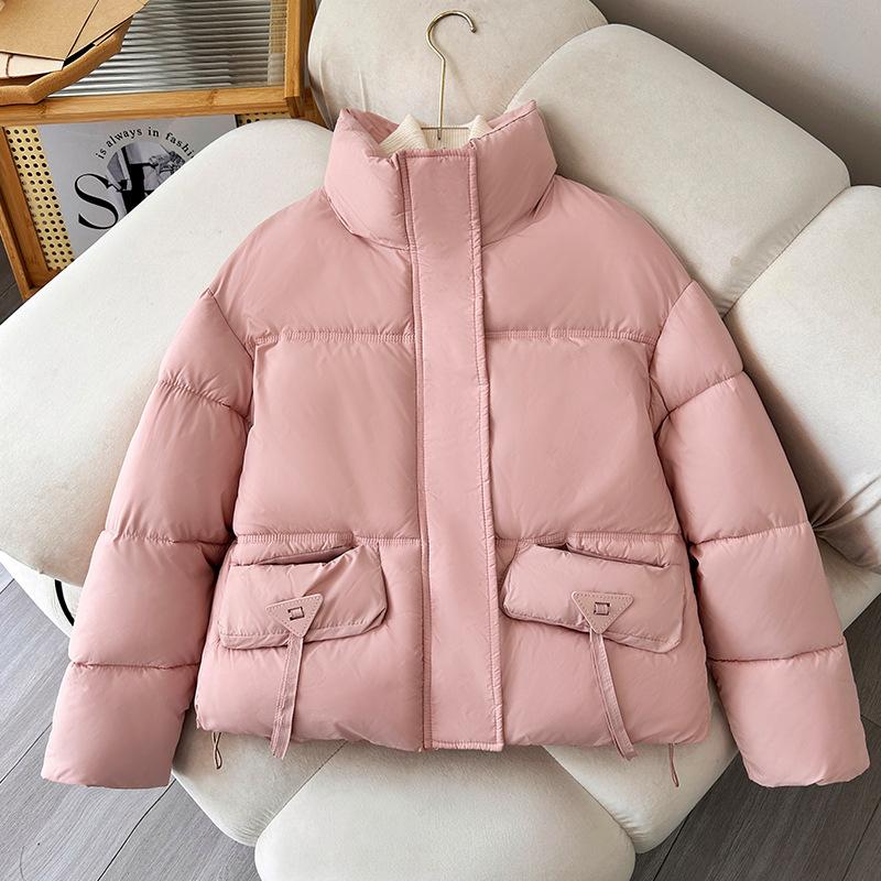 Winter down cotton jacket women's warm cotton jacket 2025 new fashion casual solid color stand-up collar cropped top