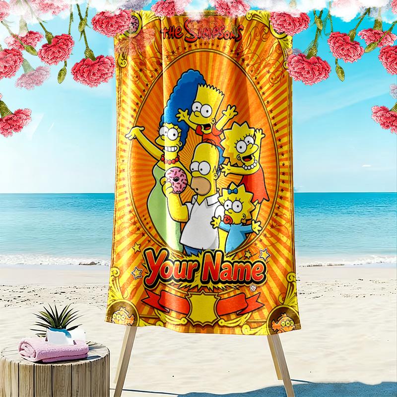 Name Custom Simpsons Family Print Beach Towel, Large Soft Quick Dry Towel for Beach Camping Swimming