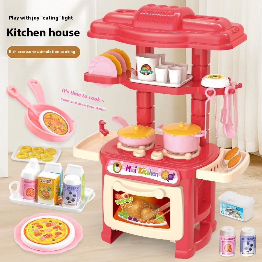 

623-C1 Children Mini Kitchen Pretend Play Toys Girls DIY Role Play Realistic Cooking Utensils Countertop Toy Set Type A