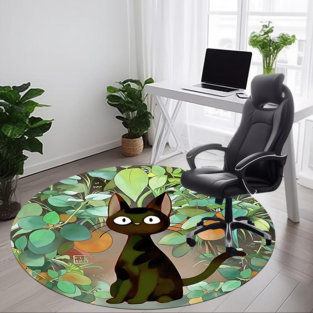 1pc Cat Garden Office Round Area Rug, Under Office Chairs Bedroom Living Room Home Decor, Room Deco, Available In Various Sizes