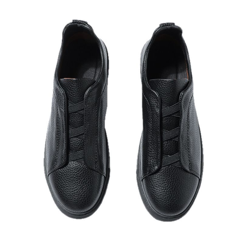 Men Soft Leather Casual Shoes Slip On Simple Design Platform Sneakers Lightweight Daily Walking Business Footwear