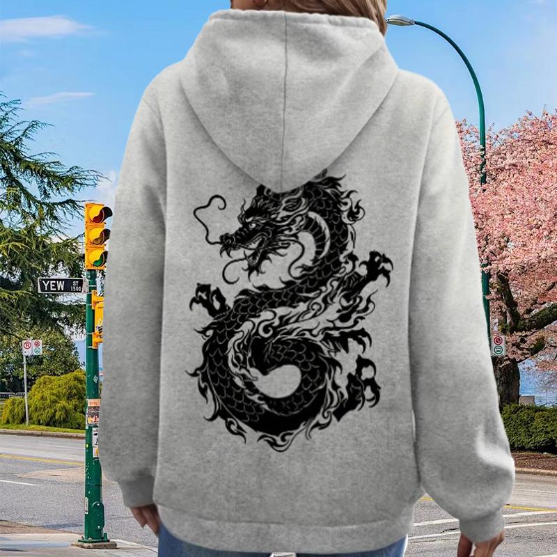 Женские свободные толстовки с принтом китайского лунга — фото 4