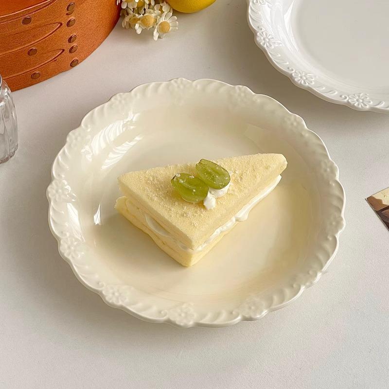 French Relief Plate Exquisite Household Versatile Serving Plates High-end Restaurant Western Dining Plate Cream Dessert Tablewar