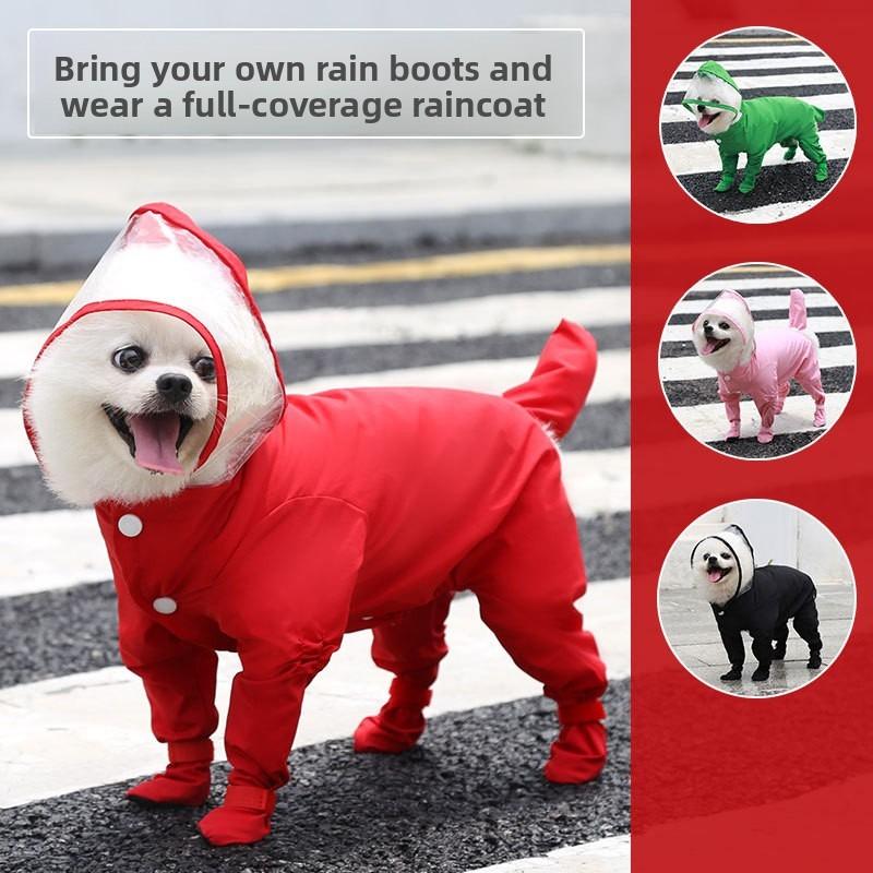 All-inclusive Pet Cat Dog Four-legged Raincoat Rain Shoes Teddy Bear French Bulldog Outdoor Dog One-piece Raincoat Waterproof Supplies