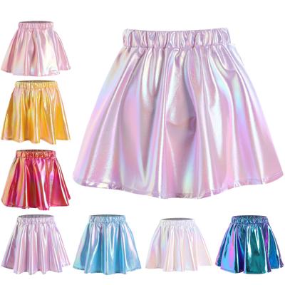 Girls Metallic Shiny Dance Skirt Elastic Waist A Line Miniskirt for Cheerleading Stage Performance