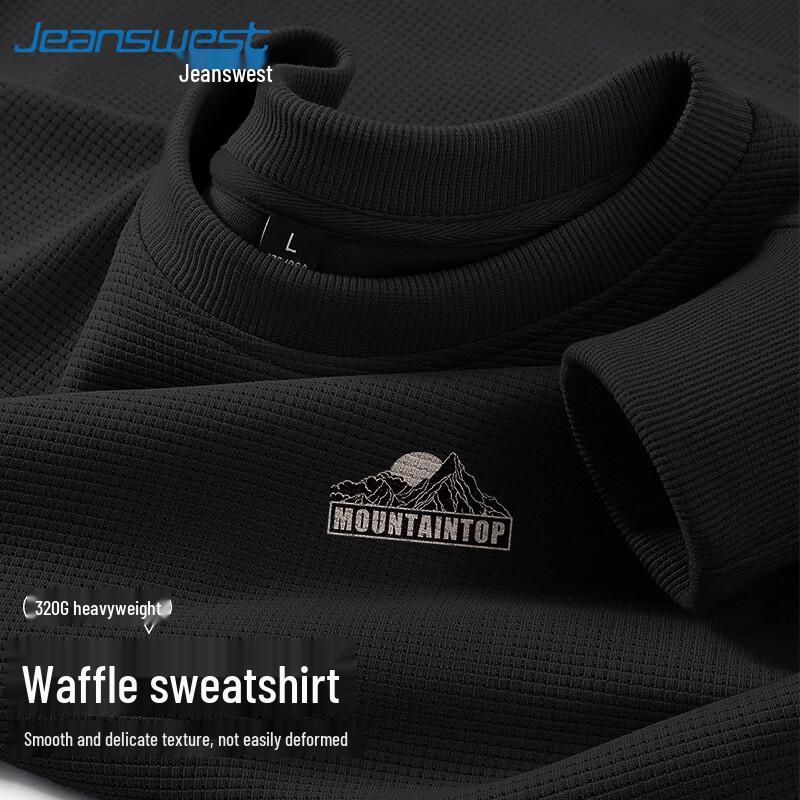 Jeanswest Men's Heavyweight Waffle Knit Round Neck Sweatshirt