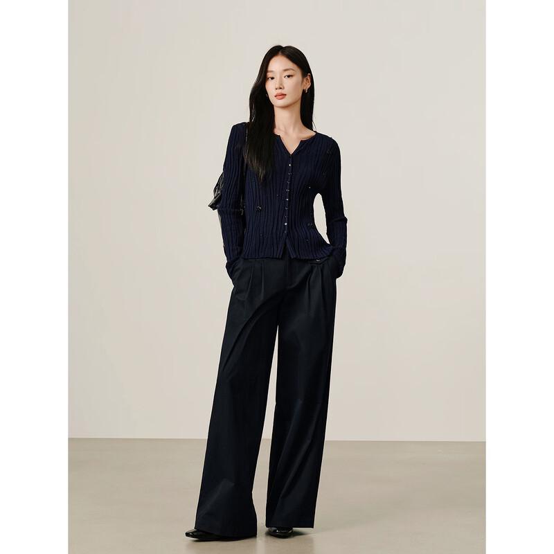 Elegant V-Neck Beaded Ribbed Knit Cardigan