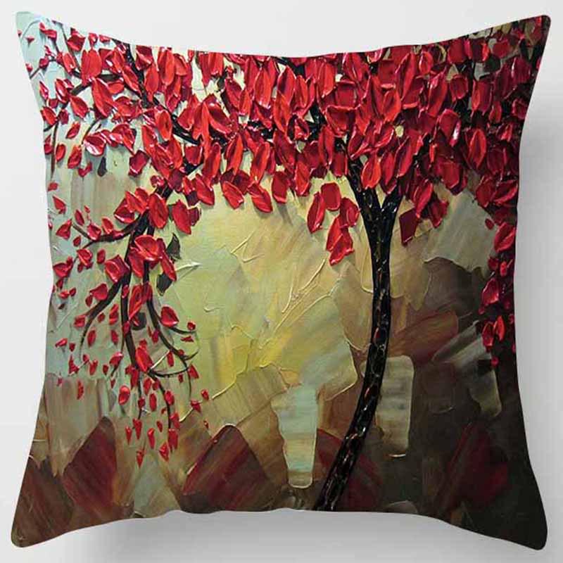 Personalisierte Dreidimensionale Ölgemälde Baum Blumen Baum Kissen Kissenbezug Auto Sofa Bettseite Lendenkissenbezug
