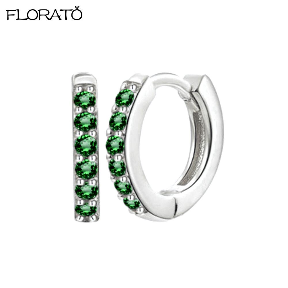 925 Silver Needle Crystal 9mm Small Hoop Earrings for Women Minimal Huggie Earrings Colorful Zircon Piercing Earrings Jewelry