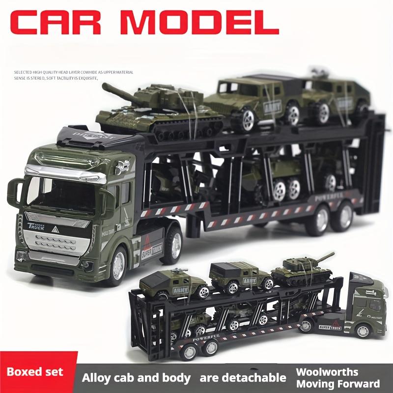 6-in-1 Military Truck Vehicle Alloy Toy Set Alloy Transport Truck with 6 Alloy Vehicles Detachable Front Car Ornament Birthday Gift for Kids