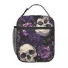 Violet Flower Skull Pattern Insulated Lunch Bag for Women Office Cooler Thermal Food Box Tote Leakproof Lunch Boxes Container