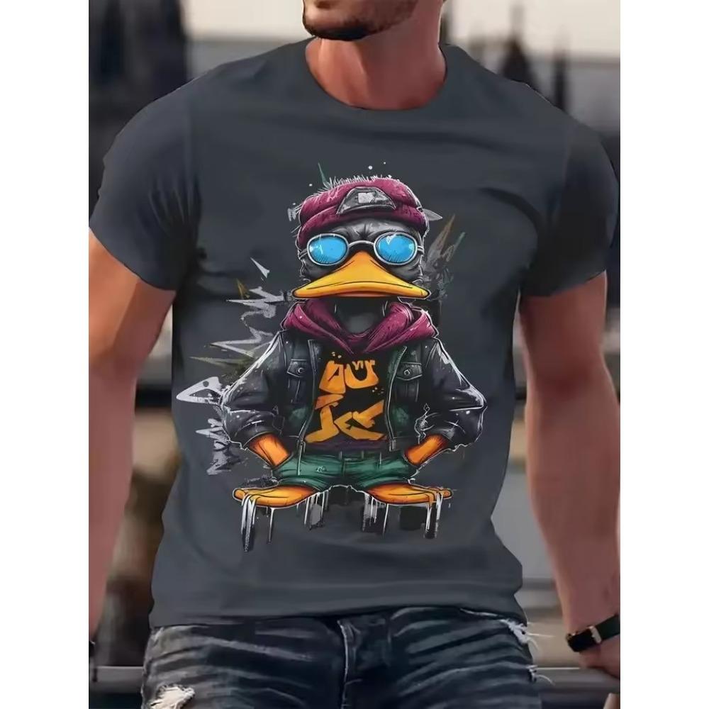 Summer New Men's Comfortable Cartoon Graffiti Printed Letter Pattern Men's Top Outdoor Fashion High Street T-shirt