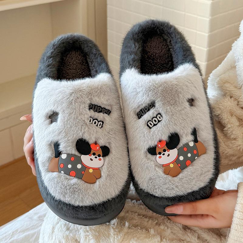 Home Cotton Slippers Winter Cute Dachshund Dog Indoor Couple Home Plush Warm Fluffy Slippers