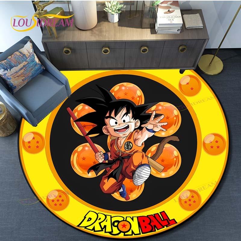 Dragon Ball Goku Pattern Round Carpet for Living Room Rugs Bedroom Mat Kitchen Carpet Doormat Non-Slip Children Flannel Carpet