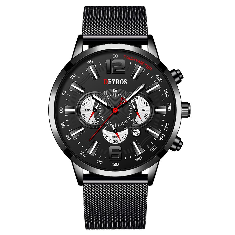 Trend Men S Watch Stainless Steel Mesh Strap Quartz Watch Calendar Luminous