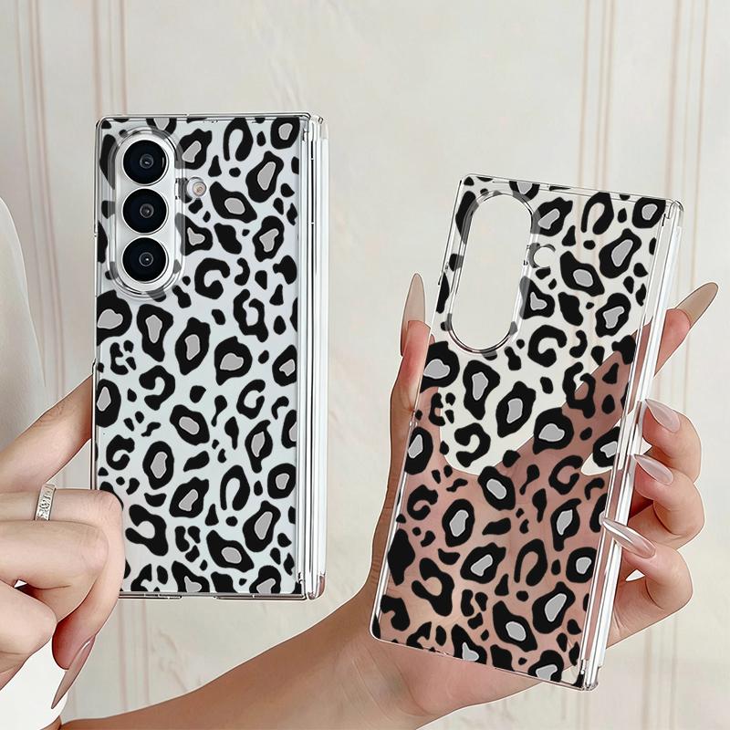 Magnetic Adsorption Phone Case For Samsung Galaxy Z Fold 7 6 5 Fold7 Fold6 Fold5 5G Shockproof Leopard Print Clear Hard Cover