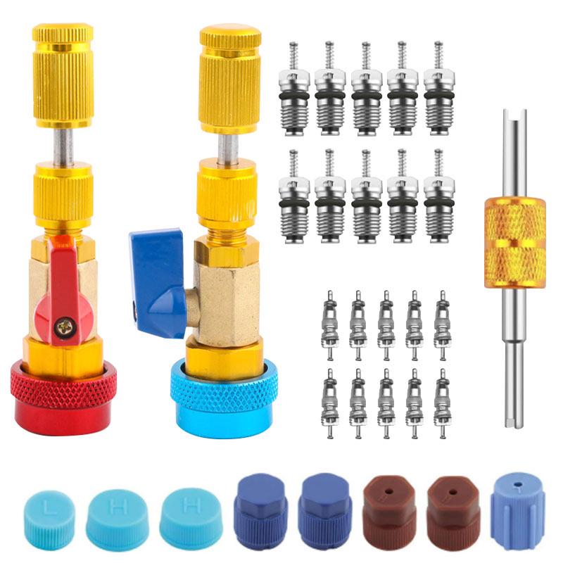Air Conditioner Valve Core Removal & Installation Tool Set for Refrigeration Repair. 31-piece tool set