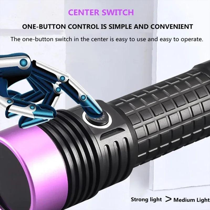 60W 365NM UV Flashlight High Power Type-c Rechargeable Portable Waterproof 26650 Uv Torch linterna ultravioleta