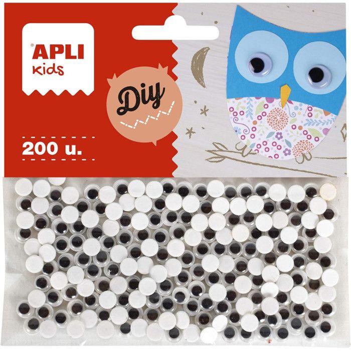 Yeux mobiles - Noir - Adhésifs - Loisirs créatifs - Collage - 6mm diamètre - Apli Kids