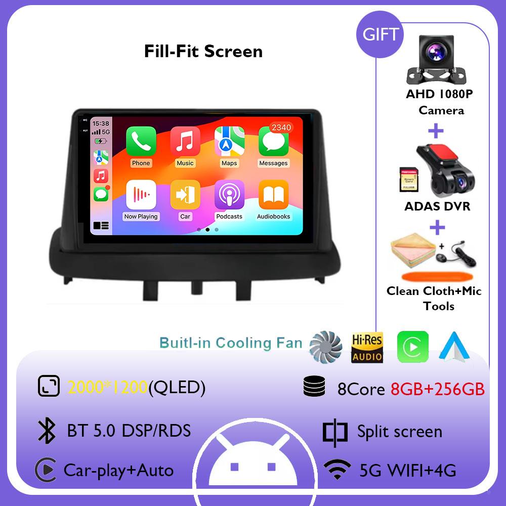 For Renault Megane 3 Fluence Samsung SM3 2008 - 2014 9“ Android 14 Carplay Car Radio Navigation GPS Multimedia Player wifi+4G BT