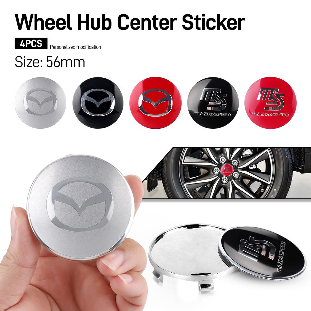 4Pcs Car Styling Tire Center Hub Cap Badge Sticker Accessories For Mazda 2 3 4 5 MS CX5 CX30 CX60 CX9 MX3 MX5 Axela Demio Atenza