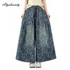 2026 Korean Fashion Spring Autumn Women Wide Leg Jeans Drawstring High Waist Floral Print Baggy Denim Pants Vintage Casual Loose Ladies' Jeans