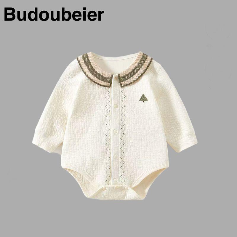 

British Baby Spring and Autumn Clothing for Girls, Casual Long-Sleeve Romper, Full-Month and Hundred-Day Outing Jumpsuit Beige 52
