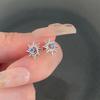 1Pair Silver Color Blue Diamond Sunflower Stud Earrings  Temperament Light Luxury Earring For Women Party Jewelry Gift