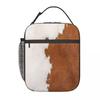 Stijlvolle Koeienbont Koeienhuid Textuur Koeienhuid Print Patroon Geïsoleerde Lunchtas voor Vrouwen Kinderen Voedseldozen Thermische Lunchbox Tote