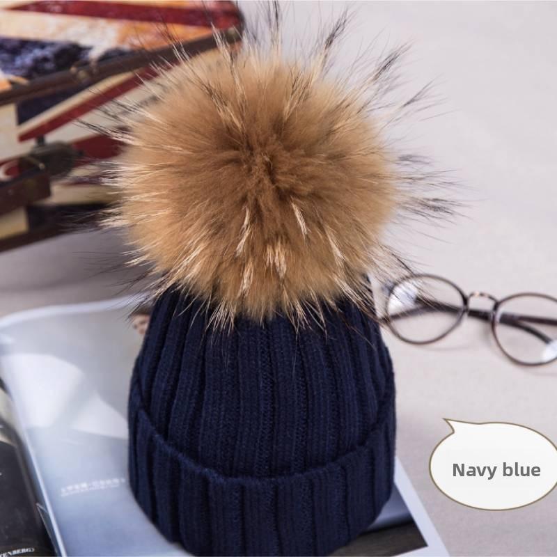 Adult Acrylic Knit Hat With Plush Ball Winter Warmth For Autumn And Winter