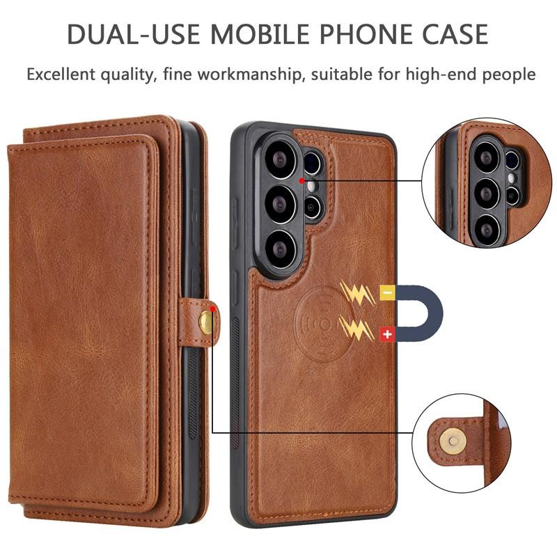 For Magsafe 2 in 1 Magnet Removable Wallet Flip Case For Samsung Galaxy S26 Ultra S22 S23 S24 S25 Plus Retro Leather Book Cover