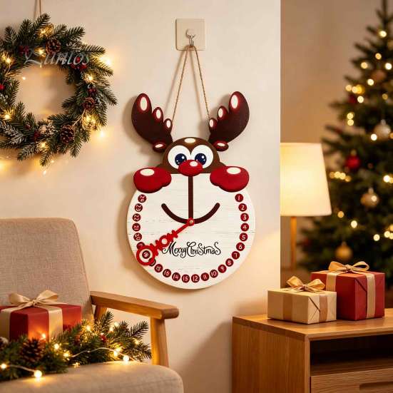Christmas Atmosphere Ornament Countdown Calendar, Reusable Days Until Door Hanging Sign, Home Indoor Xmas Vintage Round Wreath Hanger for Holiday Wall