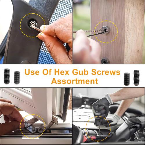 Zmbroll M3 Black Headless Grub Screws, 350pcs M3x3/4/5/6/8/10/12mm Set Screws, Allen Head Screws, Socket Head Cap Screws 12.9 Class Alloy Steel Fasten